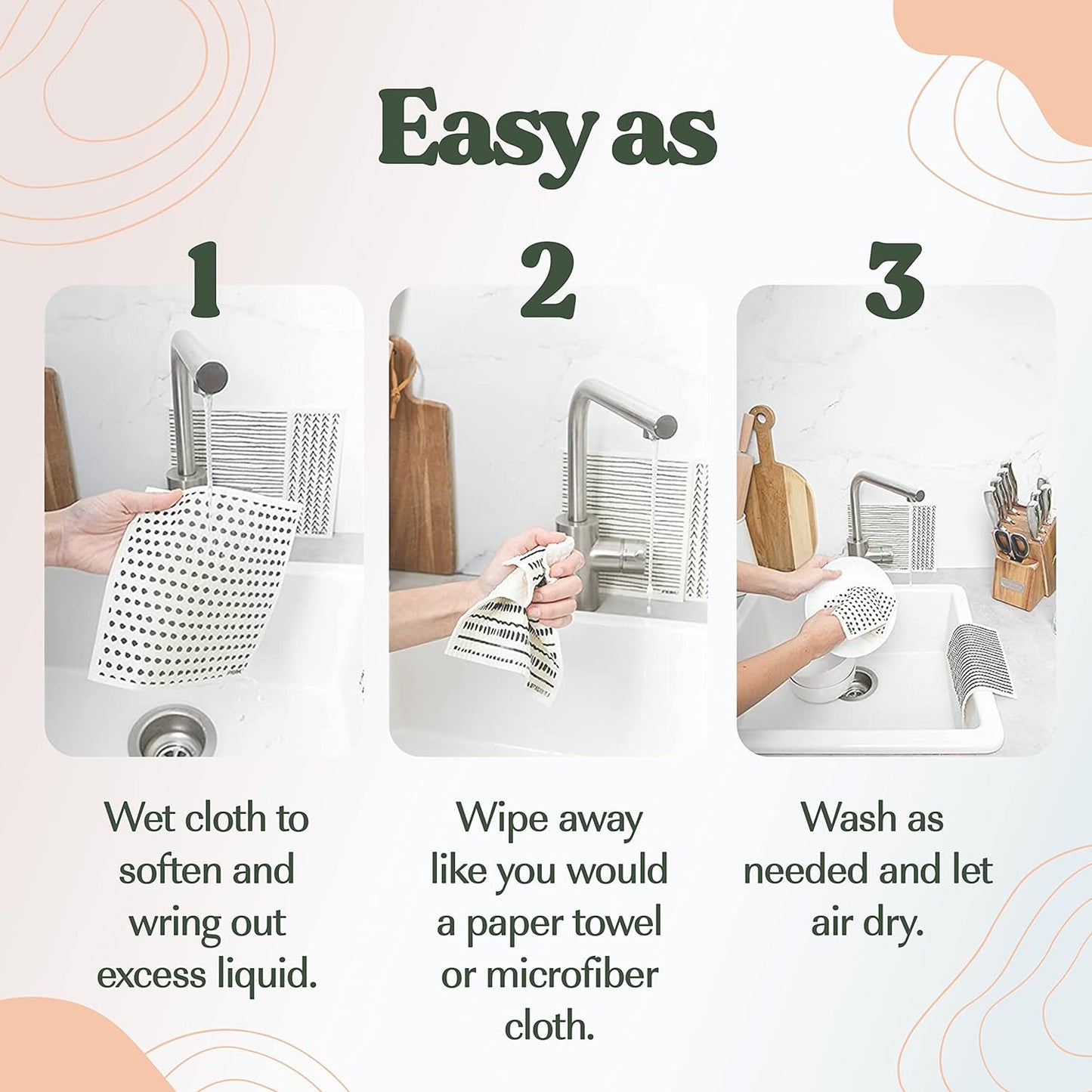 FEBU Swedish Dishcloths 5 Pack Cellulose Sponge Cloths