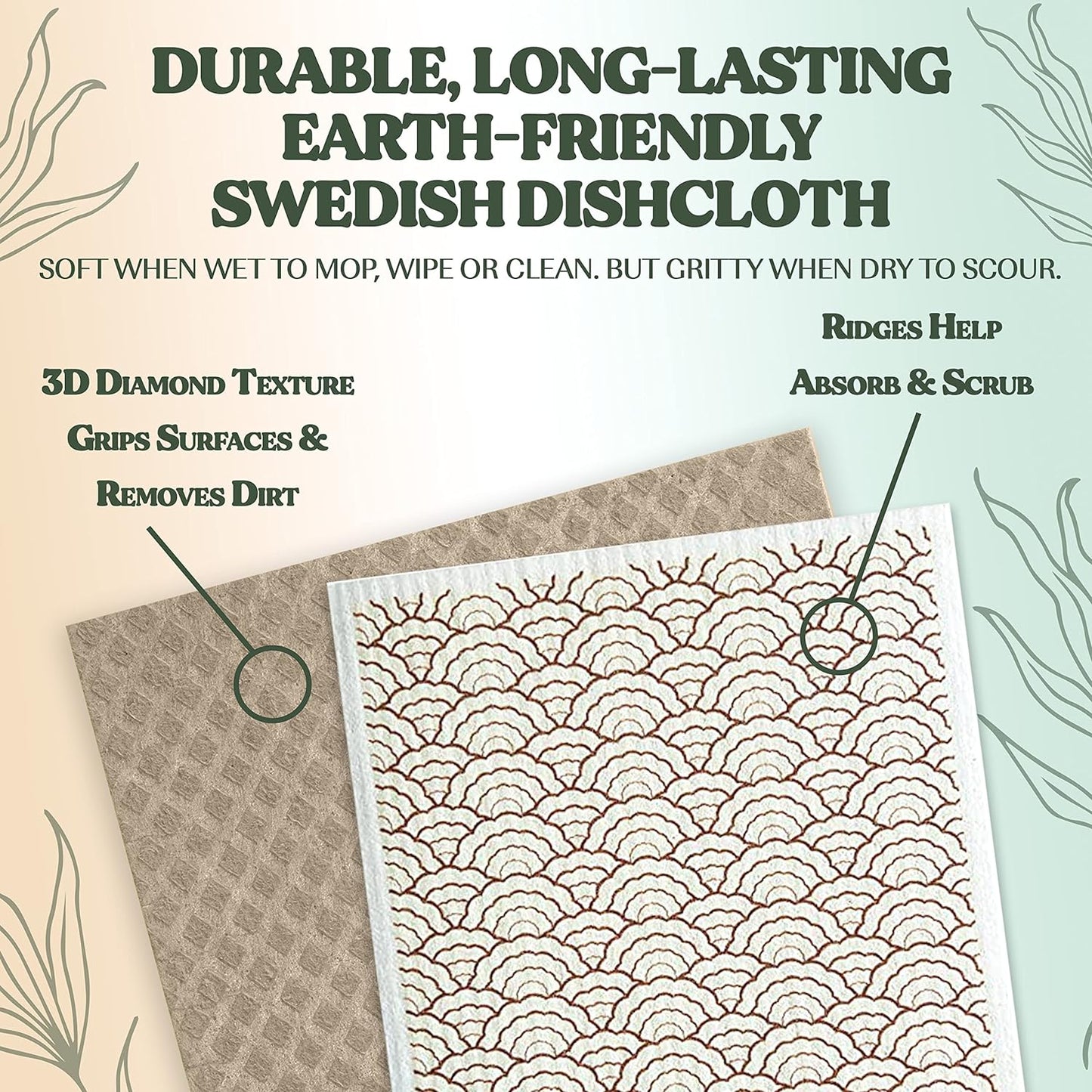 FEBU Swedish Dishcloths 5 Pack Cellulose Sponge Cloths