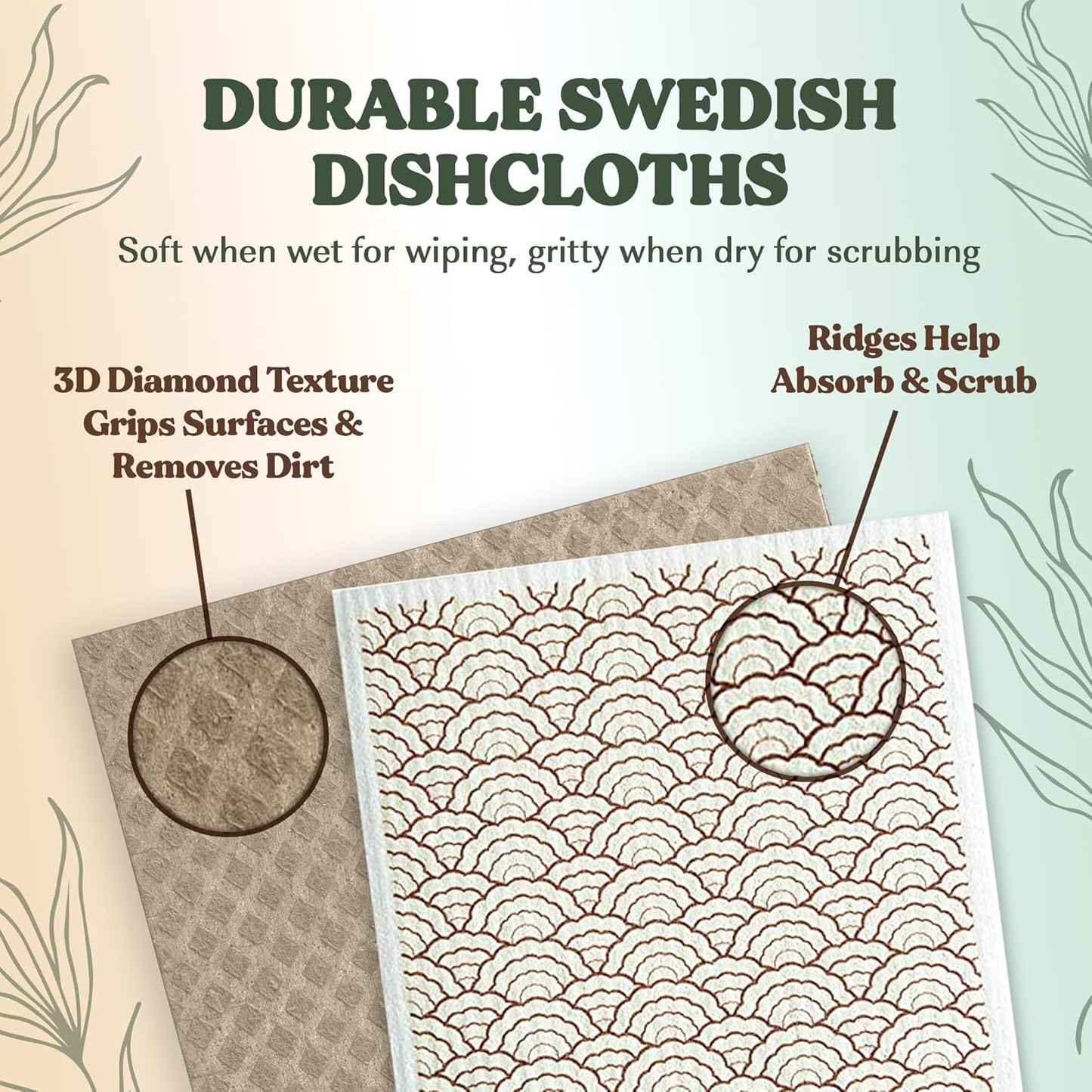 FEBU Swedish Dishcloths 5 Pack Cellulose Sponge Cloths